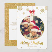 Gouden Glitter Moderne Typografie Kerstfoto Feestdagenkaart (Voorkant / Achterkant)