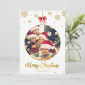 Gouden Glitter Moderne Typografie Kerstfoto Feestdagenkaart (Staand voorkant)