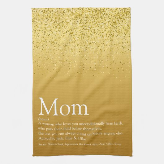 Gouden Glitter Moeder Definitie Citaat Theedoek (Verticaal)