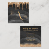 Gouden Glitter Monogram Aangepaste Metallic Vierkante Visitekaartje (Voorkant / Achterkant)