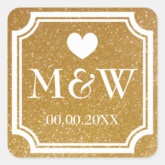 Gouden glitter monogram bruiloft gunst stickers ze (Voorkant)