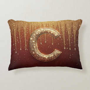 Gouden Glitter Monogram C Letter Rode Initiaal Accent Kussen