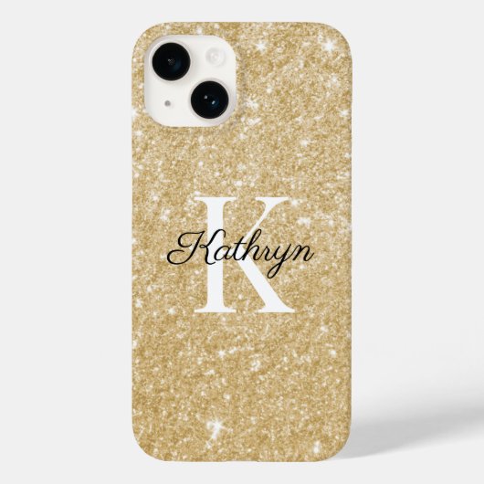 Gouden Glitter Monogram Eerste Letter Naam Case-Mate iPhone Case (Achterkant)