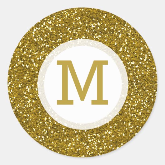 Gouden Glitter Monogram Initiaal Ronde Sticker (Voorkant)