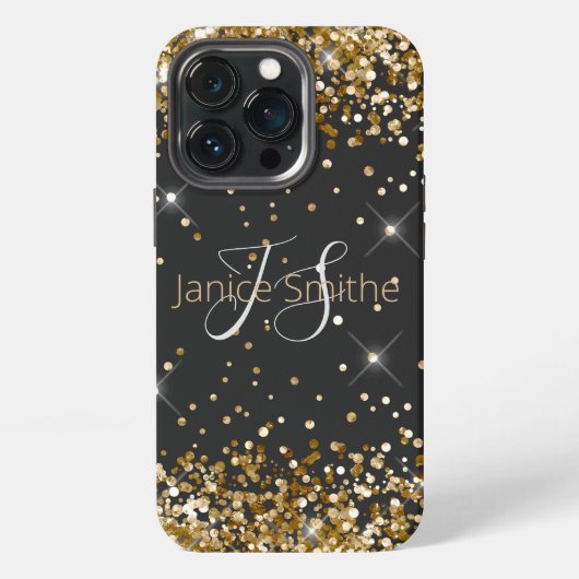 Gouden Glitter Monogram iPhone Hoesje (Achterkant)