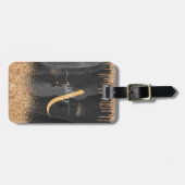 Gouden Glitter Monogram Met Glitterdruppels Metaal Bagagelabel (Voorkant horizontaal)