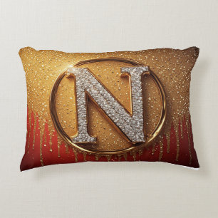 Gouden Glitter Monogram N Initiaal Letter Accent Kussen