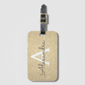 Gouden Glitter Monogram Naam Bagagelabel (Voorkant (verticaal))