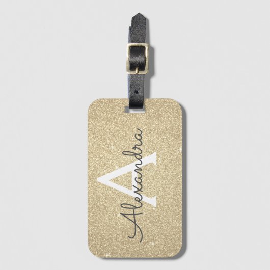 Gouden Glitter Monogram Naam Bagagelabel (Voorkant (verticaal))