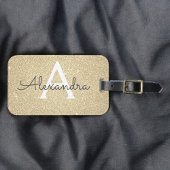 Gouden Glitter Monogram Naam Bagagelabel