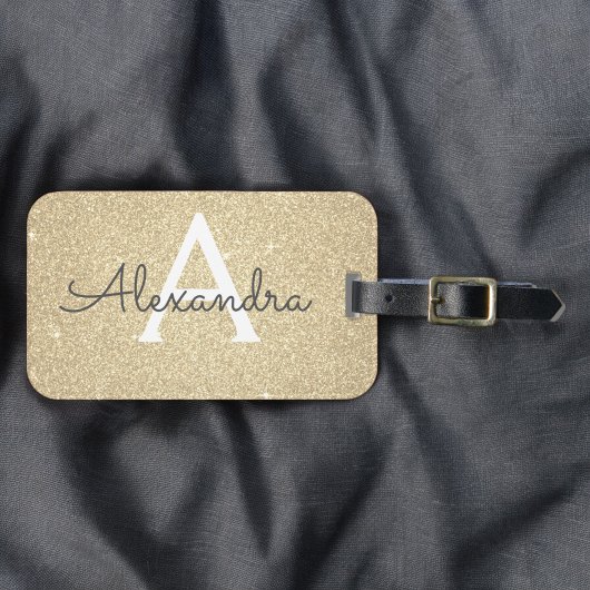 Gouden Glitter Monogram Naam Bagagelabel