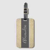 Gouden Glitter Monogram Naam Bagagelabel (Voorkant (verticaal))