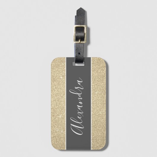 Gouden Glitter Monogram Naam Bagagelabel (Voorkant (verticaal))