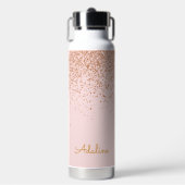 Gouden Glitter Monogram Naam Waterfles (Voorkant)