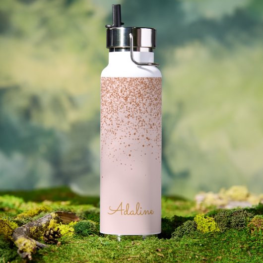 Gouden Glitter Monogram Naam Waterfles (Buiten (Gedraaid) )