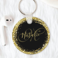 Gouden Glitter Monogram Naam Zwart Glamoureus