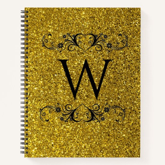 Gouden Glitter Monogram Spiral Notebook Notitieboek (Voorkant)