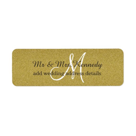 Gouden Glitter Monogram Trouwadres Etiket (Voorkant)