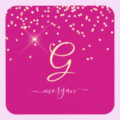 Gouden Glitter & Monogram Wit Script Naam, Fuchsia Bier Onderzetter