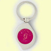 Gouden Glitter & Monogram Wit Script Naam, Fuchsia Sleutelhanger