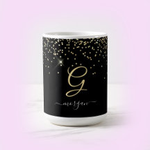 Gouden glitter & Monogram Wit Script Naam op Zwart