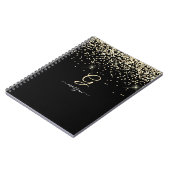 Gouden Glitter & Monogram Wit Script Naam op Zwart Notitieboek (Linkerzijde)