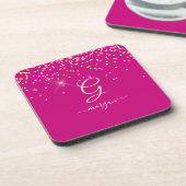 Gouden glitter & monogram witte script naam, Fuchs Bier Onderzetter (Linkerzijde)