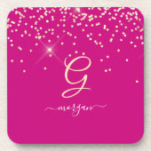 Gouden glitter & monogram witte script naam, Fuchs Bier Onderzetter (Voorkant)