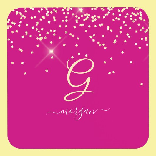Gouden glitter & monogram witte script naam, Fuchs Bier Onderzetter