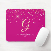 Gouden glitter & monogram witte script naam, Fuchs Muismat (Met muis)