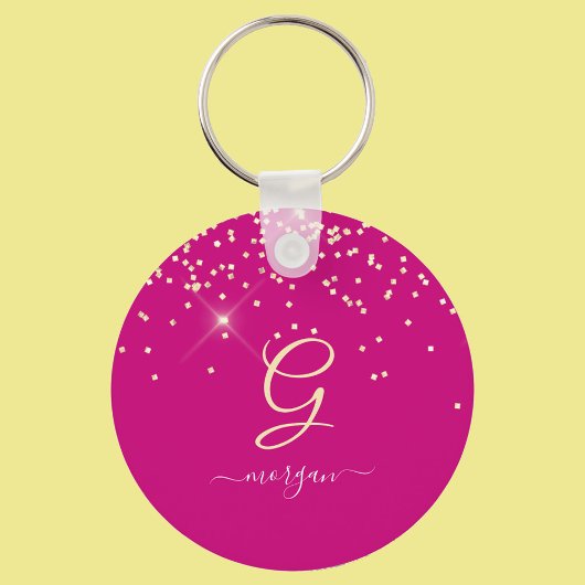 Gouden glitter & monogram witte script naam, Fuchs Sleutelhanger