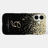 Gouden glitter & monogram witte script naam op zwa Case-Mate iPhone case (Achterkant (horizontaal))