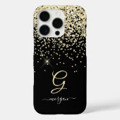 Gouden glitter & monogram witte script naam op zwa Case-Mate iPhone case (Achterkant)