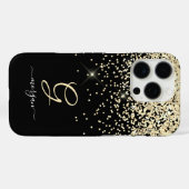 Gouden glitter & monogram witte script naam op zwa Case-Mate iPhone case (Achterkant (horizontaal))