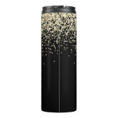 Gouden glitter & monogram witte script naam op zwa thermosbeker (Achterkant)