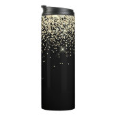 Gouden glitter & monogram witte script naam op zwa thermosbeker (Geroteerd rechts)