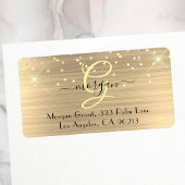 Gouden Glitter & Monogram, Zwarte Script Naam Adre Etiket