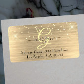 Gouden Glitter & Monogram, Zwarte Script Naam Adre Etiket