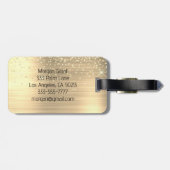 Gouden Glitter & Monogram, Zwarte Script Naam Bagagelabel (Achterkant horizontaal)