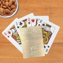 Gouden Glitter & Monogram, Zwarte Script Naam