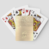 Gouden Glitter & Monogram, Zwarte Script Naam Pokerkaarten (Achterkant)