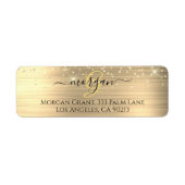 Gouden Glitter & Monogram, Zwarte Script Naam, Vs  Etiket (Voorkant)