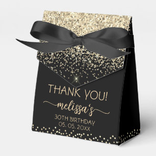 Gouden Glitter Monogram Zwarte Verjaardag Bedankt Bedankdoosjes