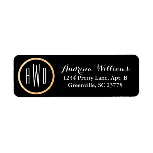 Gouden Glitter Monogrammed Zwart Etiket (Voorkant)