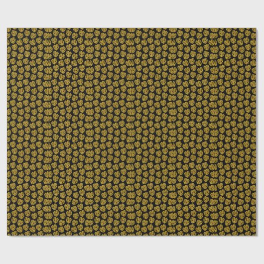 Gouden Glitter Monstera zwarte achtergrond Cadeaupapier (Vlak)