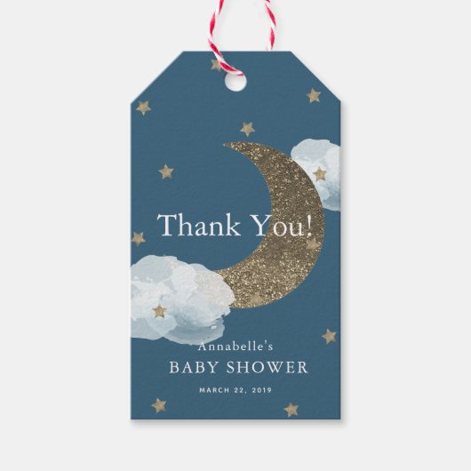 Gouden Glitter Moon Baby shower Dank u GIft Label Cadeaulabel (Voorkant)