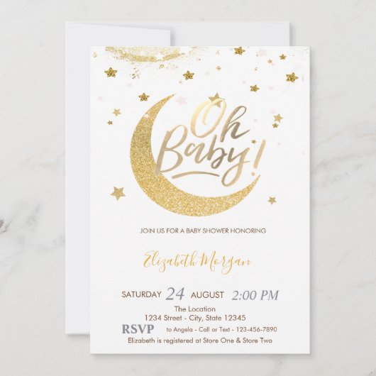 Gouden Glitter Moon Stars Baby shower Kaart (Voorkant)