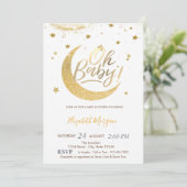 Gouden Glitter Moon Stars Baby shower Kaart (Staand voorkant)
