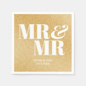 Gouden Glitter Mr & Mr Gepersonaliseerde Huwelijks Servet (Voorkant)