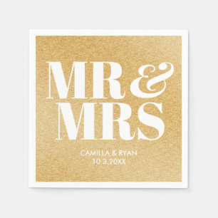 Gouden Glitter Mr. & Mrs Gepersonaliseerde bruilof Servet